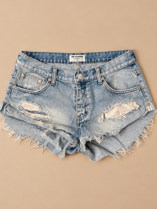 One Teaspoon Pants - One Teaspoon Bandits Distressed Denim Shorts Size 28 Cutoff Light Wash